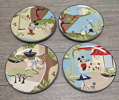 Disney Abstract 11  Dinner Plates Mickey/Minnie.. Crackle Crazed Ceramic Set 4 • $49.99