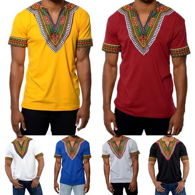 £13.43 • Buy Men's African Dashiki Print T Shirt Short Sleeve Casual Loose Men Top Blouse Tee