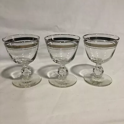 Vintage MCM Silver Banded Cordial Glasses Set Of 3 Cocktail Thorpe Style • $18