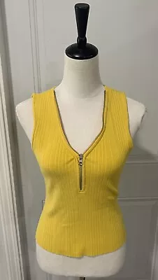 Vintage Y2K Exhibit A Yellow Zip Silk Blend Ribbed Tank Top Size Small • $29.75