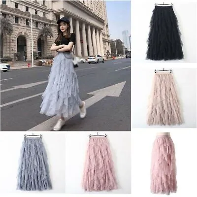 £17.99 • Buy Women 3 Layers High Waist Mesh Tutu Maxi Skirts Sheer Net Tulle Long Dress Skirt