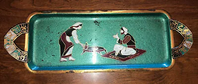 Vintage Brass Green Enamel Serving Tray Made In Israel • $6.50