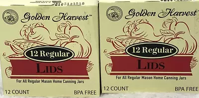 Lot Of 2 Boxs Golden Harvest 12 Regular Mason Canning Jars 24 Lids Total • $11.49