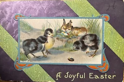Greeting Vintage Postcard Happy Joyful Easter Chicks Looking At A Bug Banner • $4.49