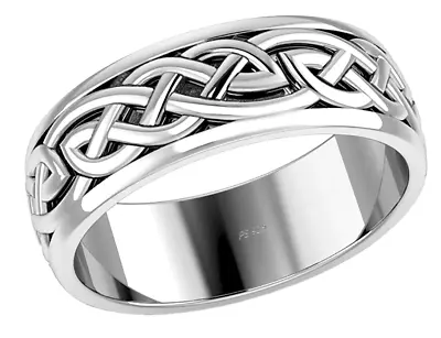 Men's 0.925 Sterling Silver Irish Celtic Knot Wedding Spinner Ring Band • $65.99