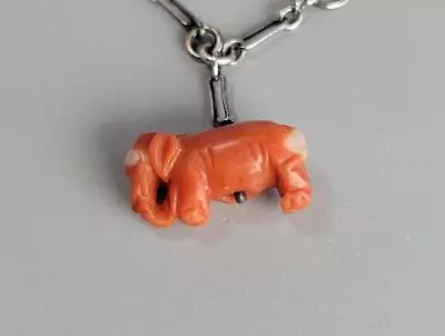 Vintage Bracelet Sterling Silver Chain Salmon Coral Beads + Charm Elephant • $98
