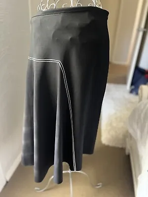 BASSIKE Black Contrast Stitch Asymmetrical Skirt Sz 2 10 Lagenlook Pristine • $25