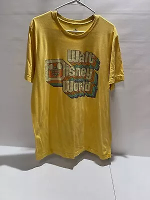 Disney Parks Walt Disney World Retro Rainbow Logo Mickey Yellow Shirt Size XL • $11.70