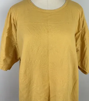 Vintage 90s Sunflower T-Shirt ONE SIZE Goldenrod Yellow Embossed Grunge STAIN • $6