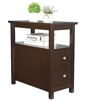 Narrow End Table With 2 Drawers And Open Shelf Sofa Side Table For Living Room • $52.58