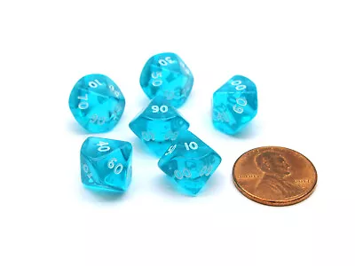 Translucent 10mm Mini Tens Place D10 Chessex Dice 6 Pieces - Teal With White • $2.29