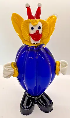 Vtg Italian Murano Label Glass Clown Hand Blown Cobalt Blue Body Yellow Hair • $109