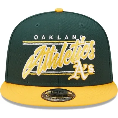 Men's New Era 9Fifty MLB Oakland Athletics Team Script Green/Gold Snapback • $29.95