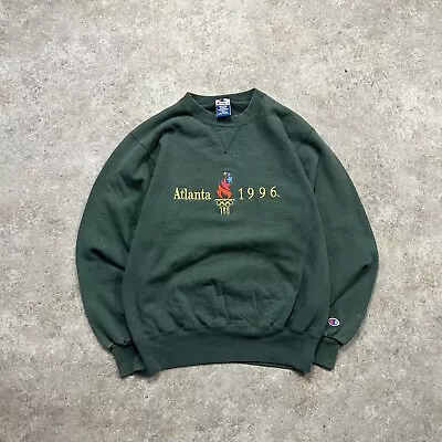 Vintage Champion Sweatshirt Mens Medium Green Atlanta 1996 90s Crew Neck USA • £49.99