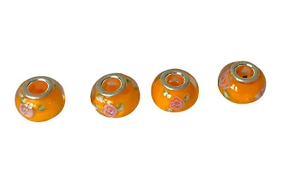 Orange Glass Floral Lampwork Beads Murano Style European Bracelet Charm 10 Ct • $10