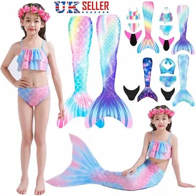 Kid Mermaid Tail With Monofin Swimmable Bikini Set Swimsuit Swimming Costume Set • £11.65