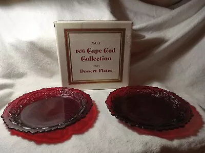 Avon 1876 Cape Cod Collection 2 Dessert Plates Ruby Red Glass (R270) • $11.99