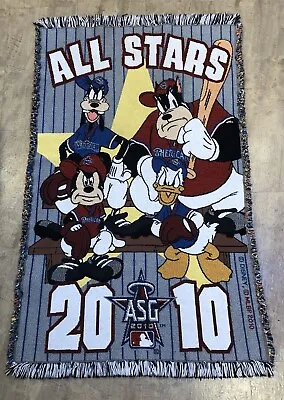 Rare Disney Character 2010 MLB All Star Game Knit Jacquard Fringe Throw Blanket • $99.95