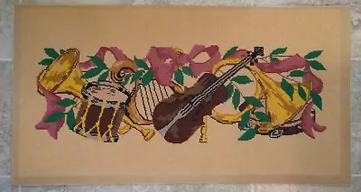 Vintage Music Instruments Needlepoint LARGE Violin Drum Trumpet French Horn • $95