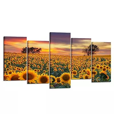 KREATIVE ARTS Large 5 Piece Canvas Wall Art Field Of Blooming Sunflowers Post... • $97.08