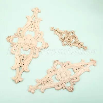 Wood Floral Carved Decal Woodcarving Cabinet Wall Door Furniture Onlay Applique • $3.43