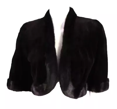 CAROLINA HERRERA Black Sheared Mink Fur Short Sleeve Cropped Jacket 4 • $998