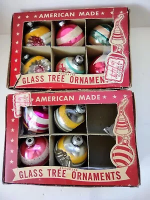 10 Vintage American Made Glass Christmas Tree Ornaments Stencil Glitter READ • $29.95