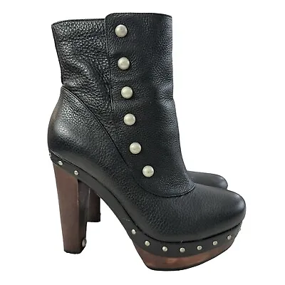 Ugg Cosima Black Leather Stud High Heel Mid Boots Size 7.5 • $68