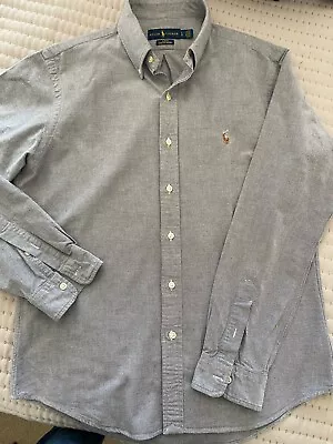 Polo Ralph Lauren Shirt L Large Mens Grey Slim Fit Stretch Oxford Long Sleeve • £9.99