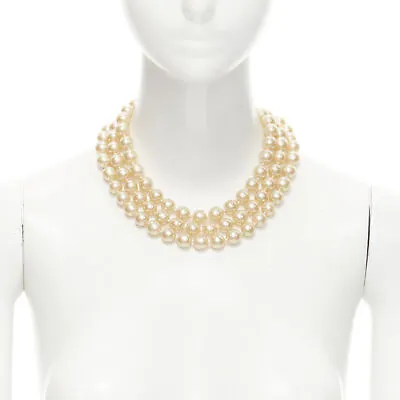 $1699.99 • Buy CHANEL Vintage Season 29 Triple Large Faux Pearl CC Logo Clasp Necklace