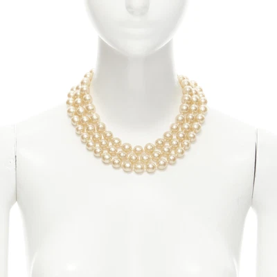 $1699.99 • Buy CHANEL Vintage Season 29 Triple Large Faux Pearl CC Logo Clasp Necklace