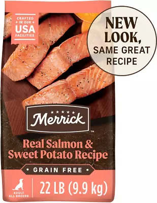 Merrick Grain-Free Chicken-Free Real Salmon & Sweet Potato Dry Dog Food 22lb • $49.12