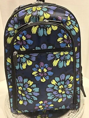 Vera Bradley Indigo Pop Blue Rolling Backpack Vinyl? Not Soft Cotton Excellent • $149.99