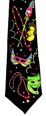 Mardi Gras Masks Men's Neck Tie Carnival New Orleans Beads Gift Black Necktie • $14.95