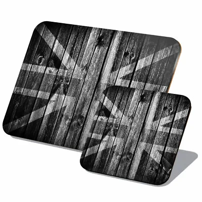 1x Cork Placemat & Coaster Set - BW - Wooden Effect Union Jack UK Flag #40996 • £14.99