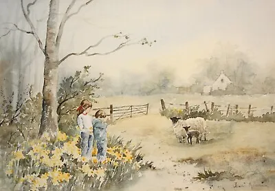 Irish Art Original Watercolour Painting SPRINGTIME LAMB By Artist JOAN KENNING • £95