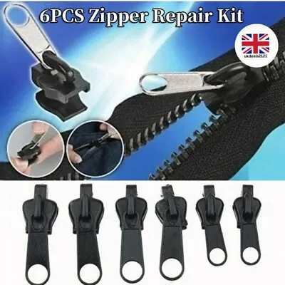 6 PCS Zipper Repair Kit For Jackets Instant Zipper Replacement Slider 3 Size  • £5.99