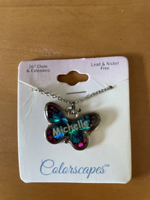 £14.83 • Buy NEW Enamel Butterfly Pendant Necklace With Name Of Michelle 16 