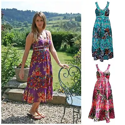 £12.99 • Buy JOHN ROCHA Cotton Floral Tiered Sun Dress Silver Bead Trim Womens NEW