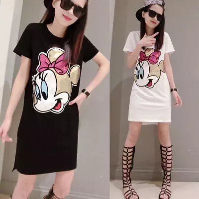 Woman Dress Summer Fashion Loose Mickey Minnie Mouse Medium T-shirt Dresses • $17.99