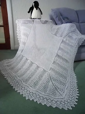 £52 • Buy Stunning New 2 Ply Hand Knitted Square Baby Shawl 52”sq.cashmere Feel.super Soft