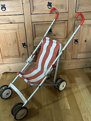 Vintage Maclaren Play Foldable Dolls Pushchair Pram Red & White Stripe Buggy • £29.99