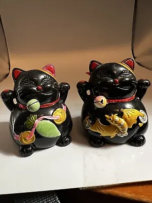 PAIR Lucky Maneki Neko Cat Chinese Beckoning Fortune Waving Feng Shui  Dragon • $29