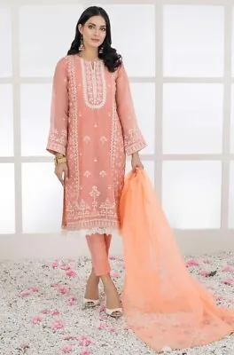 Ready To Wear Lakhany 03 Piece Embroidered Khaadi Net Suit LSM-2455 • £47.99