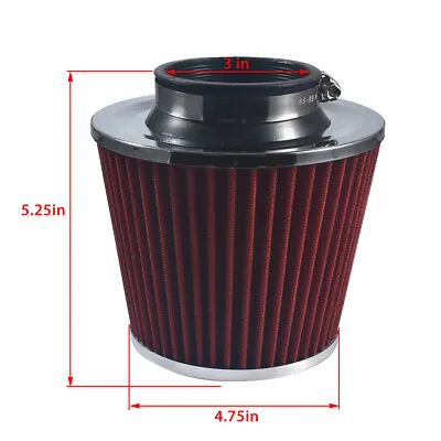 Red 3  76mm Performance High Flow Cold Air Intake Cone Replacement Dry Filter • $13.99