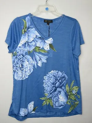 Nwt Dg2 Diane Gilman Midtone Hi-low Floral Sequin V-neck Burnout Top Sz S #369 • $4.96