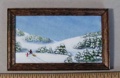 1:12 Scale Miniature Painting  Sledding Day  OOAK Artist Made LesBonArts • $14