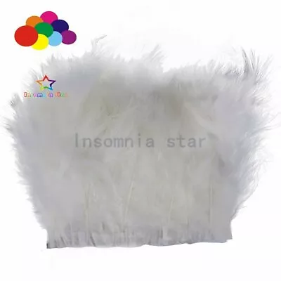 White 2Meters Fluffy Turkey Feather Trim 15-17cm Dyed Marabou Feathers On Ribbon • $4.99