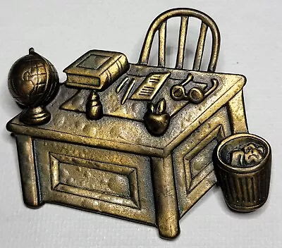 £7.78 • Buy VTG JJ Jonette Jewelry TEACHERS DESK School Apple Brass-Tone Pewter Brooch / Pin