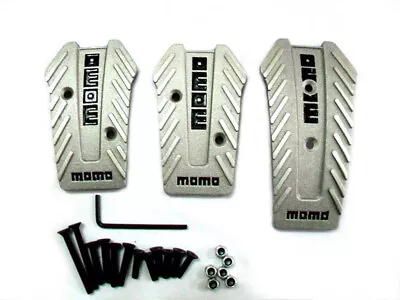 Momo Style Silver Aluminum Non Slip Gas Brake Pedal Pad Covers Manual Car 3 PCS • $15.50